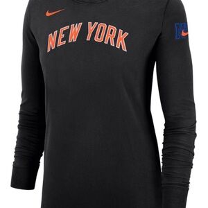 Nike Women's Black Long Sleeve Tee with Orange Print